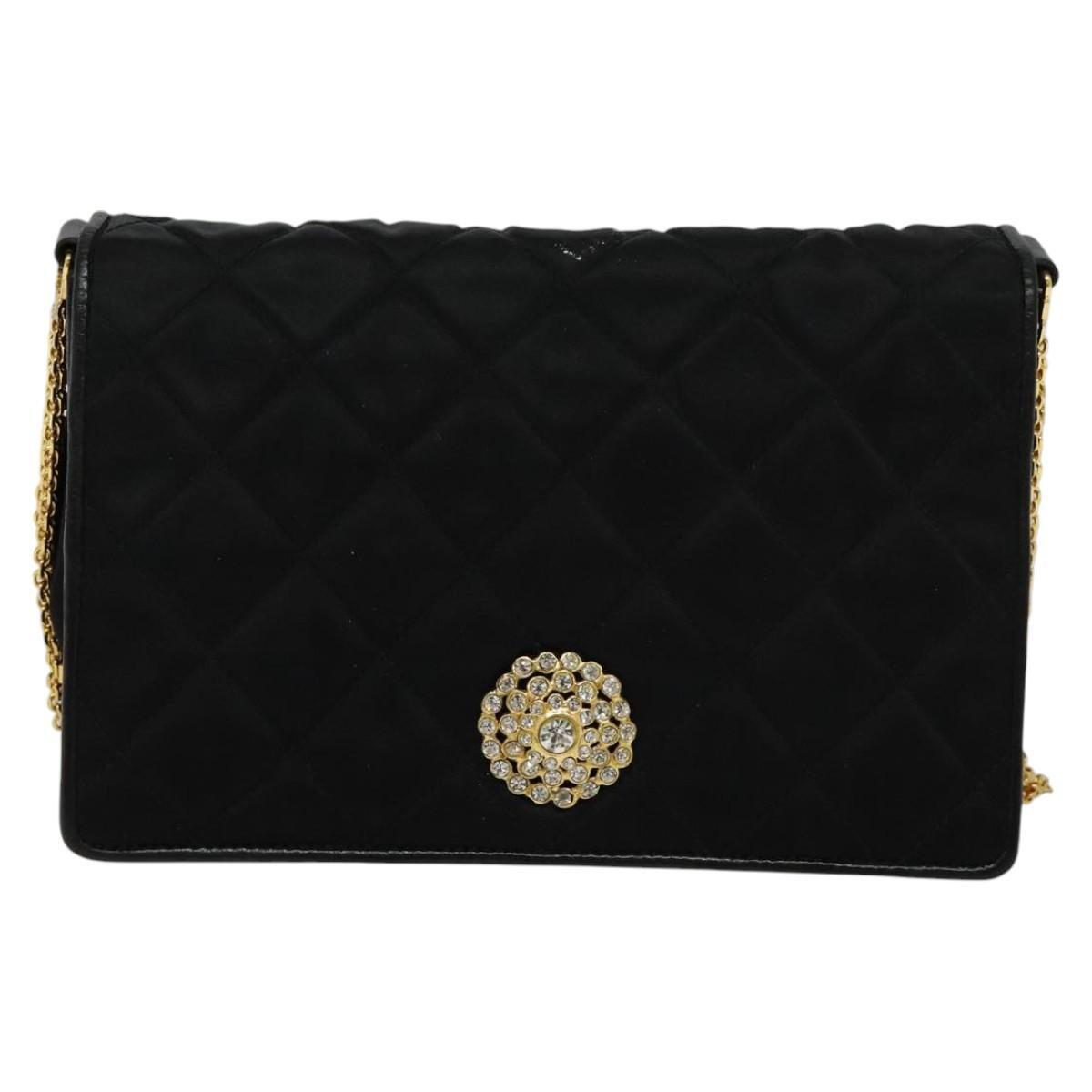 Chanel Chain Shoulder Bag Silk, BLACK, SATIN, Shoulder bag