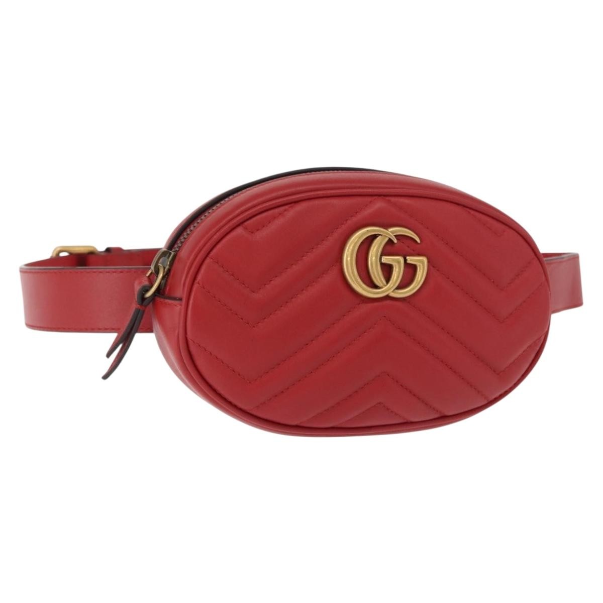 Gucci GG Marmont Belt Bag Matelasse Leather, RED, LEATHER, Clutche & pouche