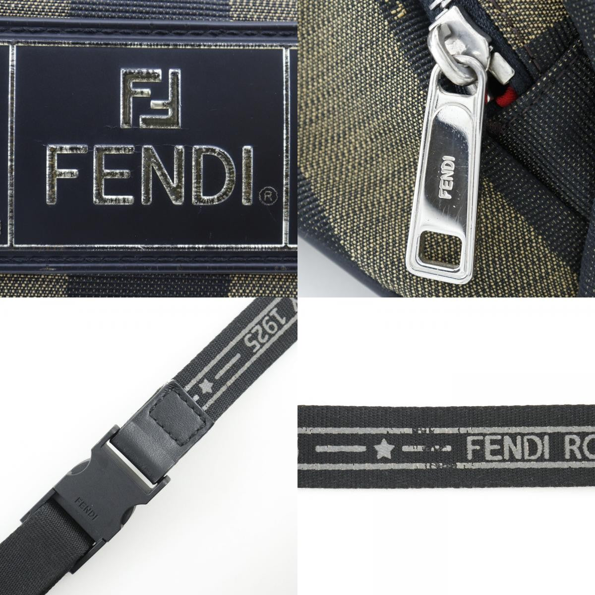 Fendi Front Pocket Waist Bag Pequin Canvas, BROWN, NYLON, Travel bag