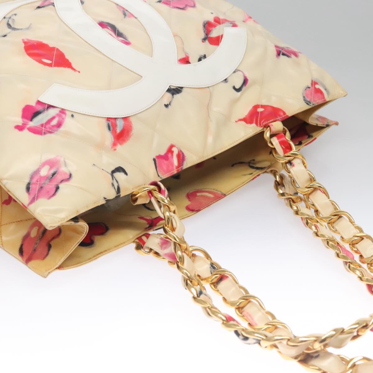 Chanel Vintage CC Chain Tote Printed patent leather, BEIGE, PATENT_LEATHER, Tote bag