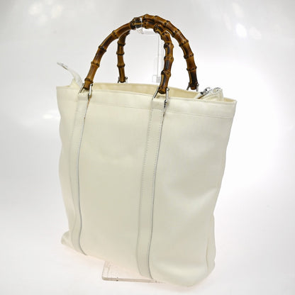 Gucci Convertible Bamboo Zip Tote Nylon, White, Nylon, Tote Bag