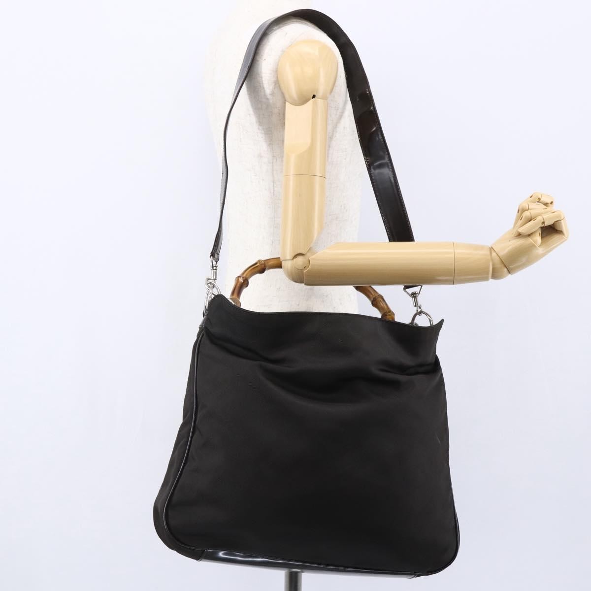 Gucci Vintage Bamboo Handle Bag Nylon, BROWN, NYLON, Handbag