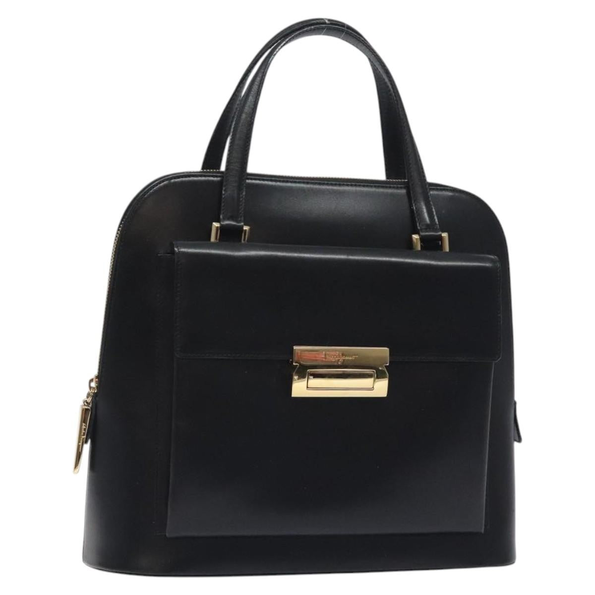 Salvatore Ferragamo Vintage Zip Handbag Leather, BLACK, LEATHER, Handbag