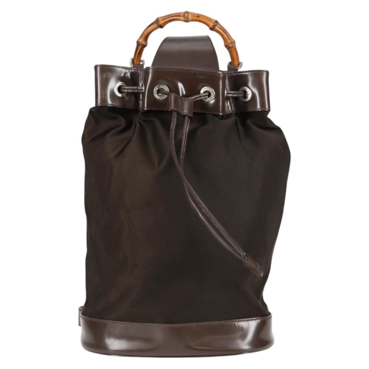 Gucci Vintage Bamboo Sling Backpack Nylon, BROWN, NYLON, Backpack