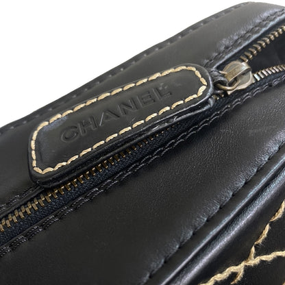 Chanel Surpique Zip Around Satchel Quilted Leather, BLACK, LEATHER, Tote bag