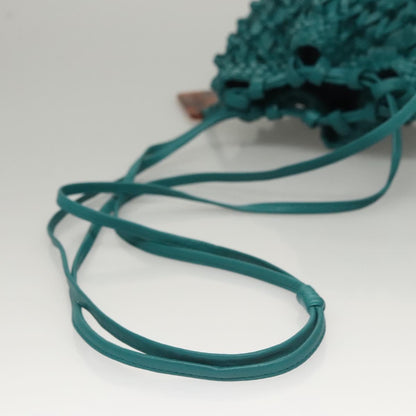 Chanel Vintage Resin Bucket Bag Woven Leather, TURQUOISE, LEATHER, Shoulder bag