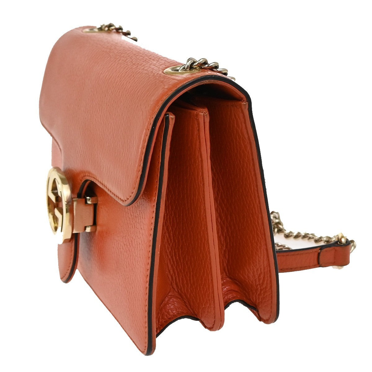 Gucci Interlocking Shoulder Bag Leather, ORANGE, LEATHER, Shoulder bag