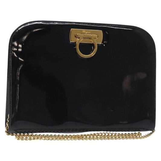 Salvatore Ferragamo Vintage Gancini Chain Shoulder Bag Leather, BLACK, PATENT_LEATHER, Shoulder bag