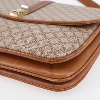 Celine Vintage Macadam Shoulder Bag Canvas and Leather, BEIGE, CANVAS, Shoulder bag