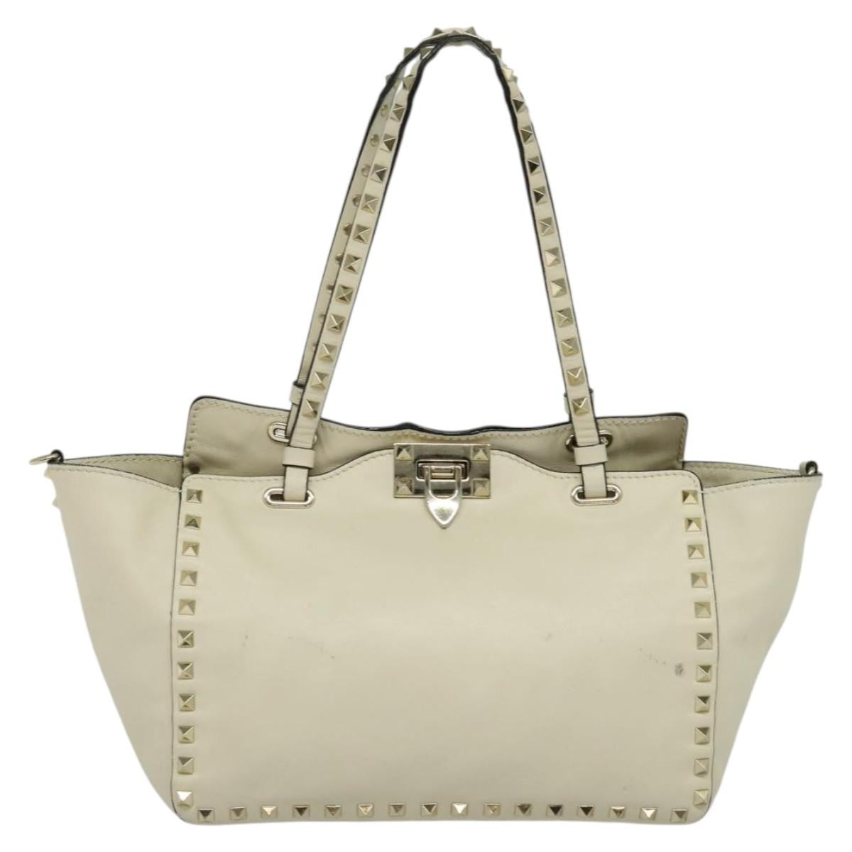 Valentino Garavani Rockstud Tote Soft Leather, WHITE, LEATHER, Tote bag