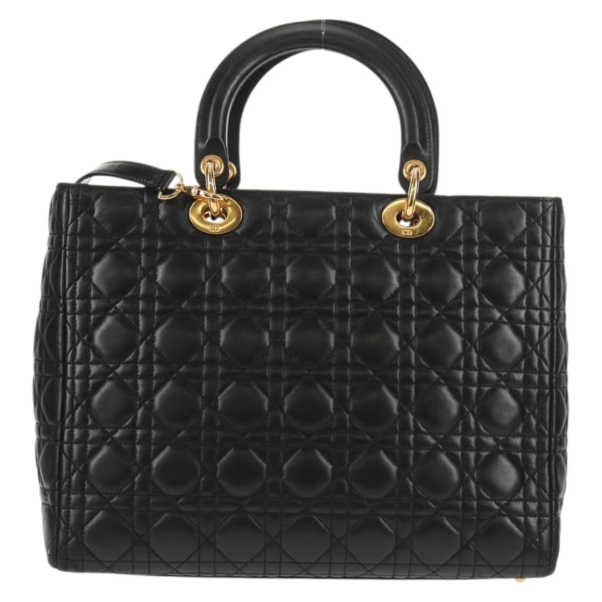 Christian Dior Vintage Lady Dior Bag Cannage Quilt Lambskin, BLACK, LEATHER, Handbag
