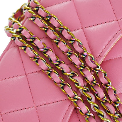 Chanel Classic Sunglasses Case with Chain Quilted Lambskin with Rainbow Hardware, PINK, LEATHER, Shoulder bag
