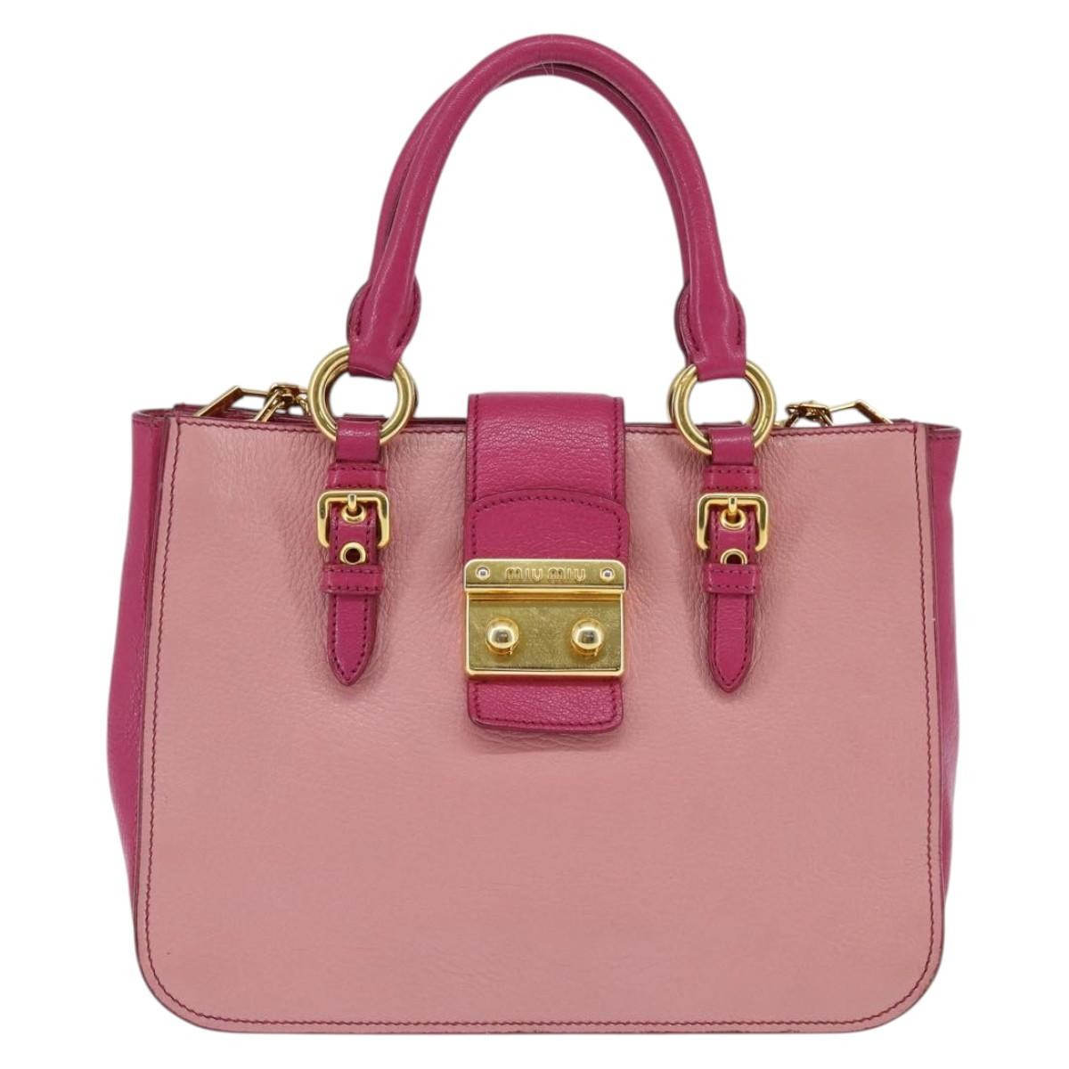 Miu Miu Madras Convertible Lock Tote Leather, PINK, LEATHER, Handbag