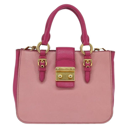 Miu Miu Madras Convertible Lock Tote Leather, PINK, LEATHER, Handbag