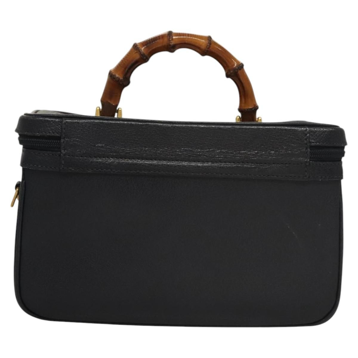 Gucci Vintage Bamboo Vanity Case Leather, NAVY, LEATHER, Handbag