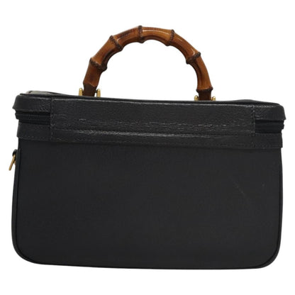 Gucci Vintage Bamboo Vanity Case Leather, NAVY, LEATHER, Handbag