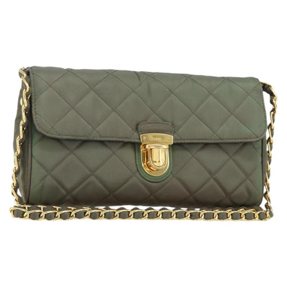 Prada Pushlock Chain Flap Bag Quilted Tessuto, KHAKI, NYLON, Shoulder bag