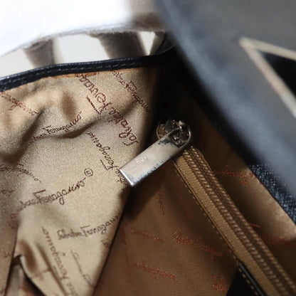 Salvatore Ferragamo Double Gancini Top Handle Bag Saffiano Leather, BLACK, LEATHER, Handbag