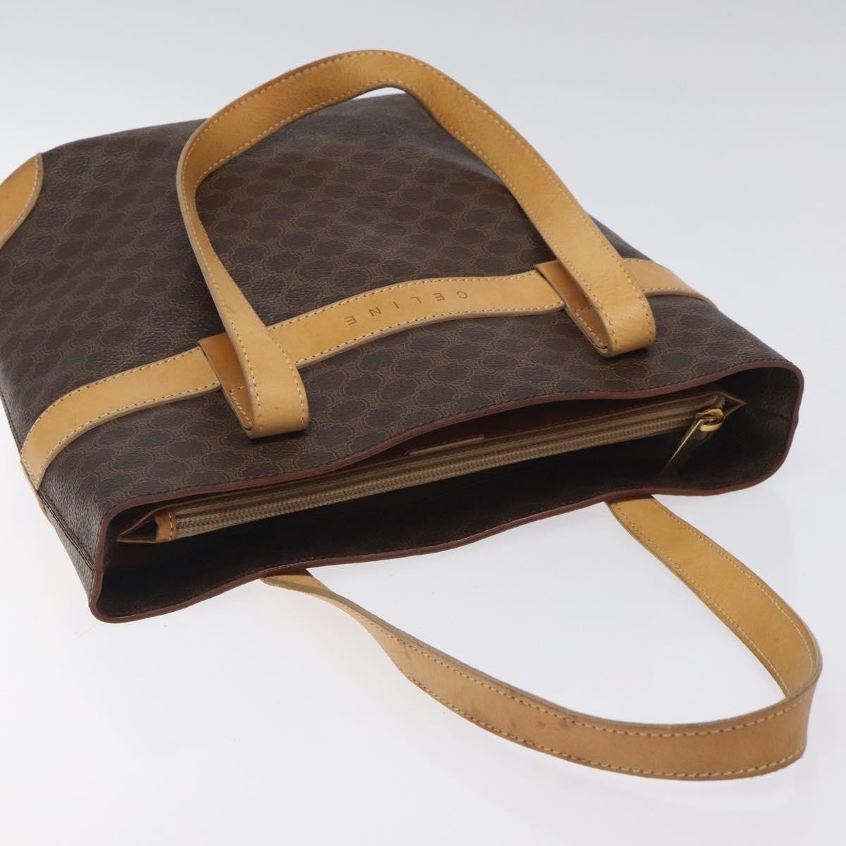 Celine Vintage Macadam Shoulder Bag Leather, BROWN, PVC,LEATHER,CANVAS, Shoulder bag