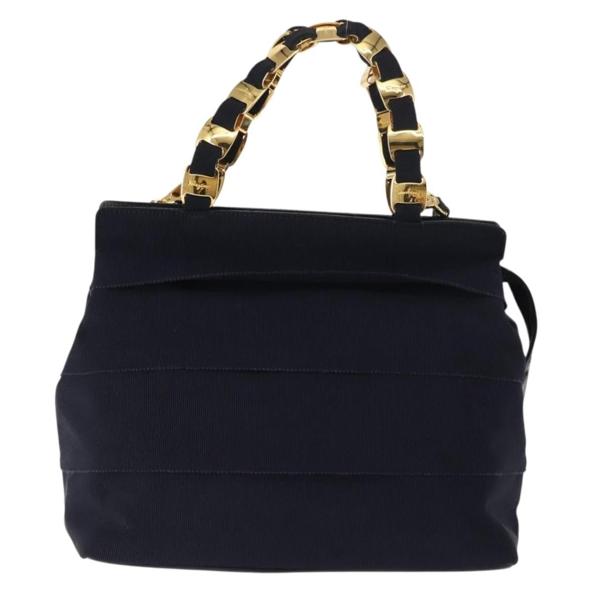 Salvatore Ferragamo Vala Handbag Canvas, NAVY, CANVAS, Handbag