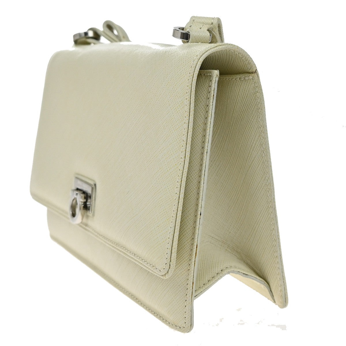 Salvatore Ferragamo Gancini Shoulder Bag Leather, WHITE, LEATHER, Shoulder bag