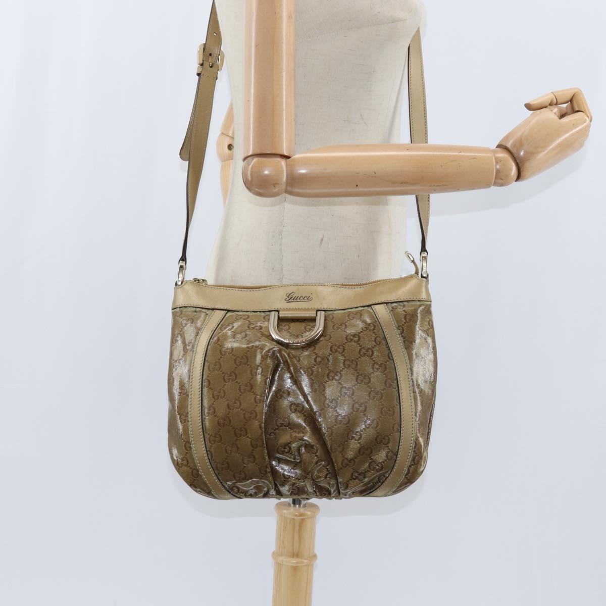 Gucci D Ring Messenger Bag GG Coated Canvas, GOLD, CANVAS, Shoulder bag