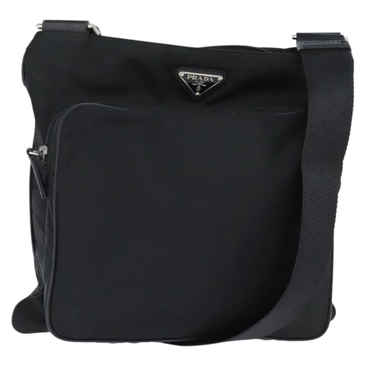 Prada Front Pocket Messenger Bag Tessuto, BLACK, NYLON, Shoulder bag