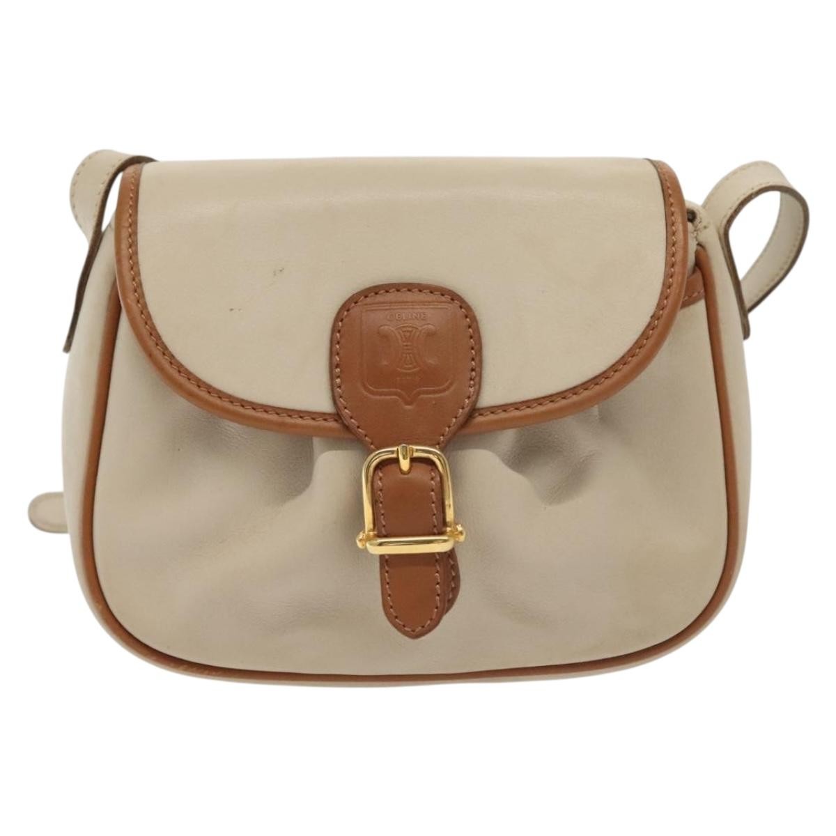 Celine Vintage Triomphe Shoulder Bag Leather, BEIGE, LEATHER, Shoulder bag