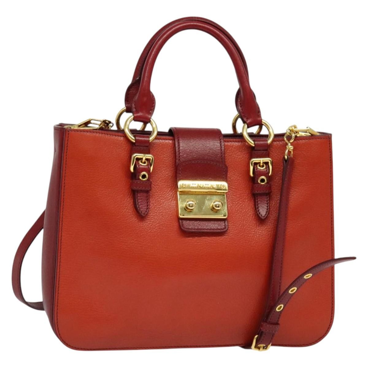 Miu Miu Madras Convertible Lock Tote Leather, RED, LEATHER, Handbag