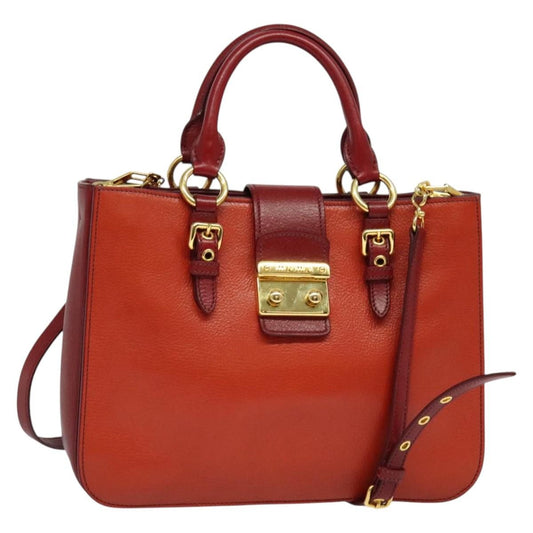 Miu Miu Madras Convertible Lock Tote Leather, RED, LEATHER, Handbag