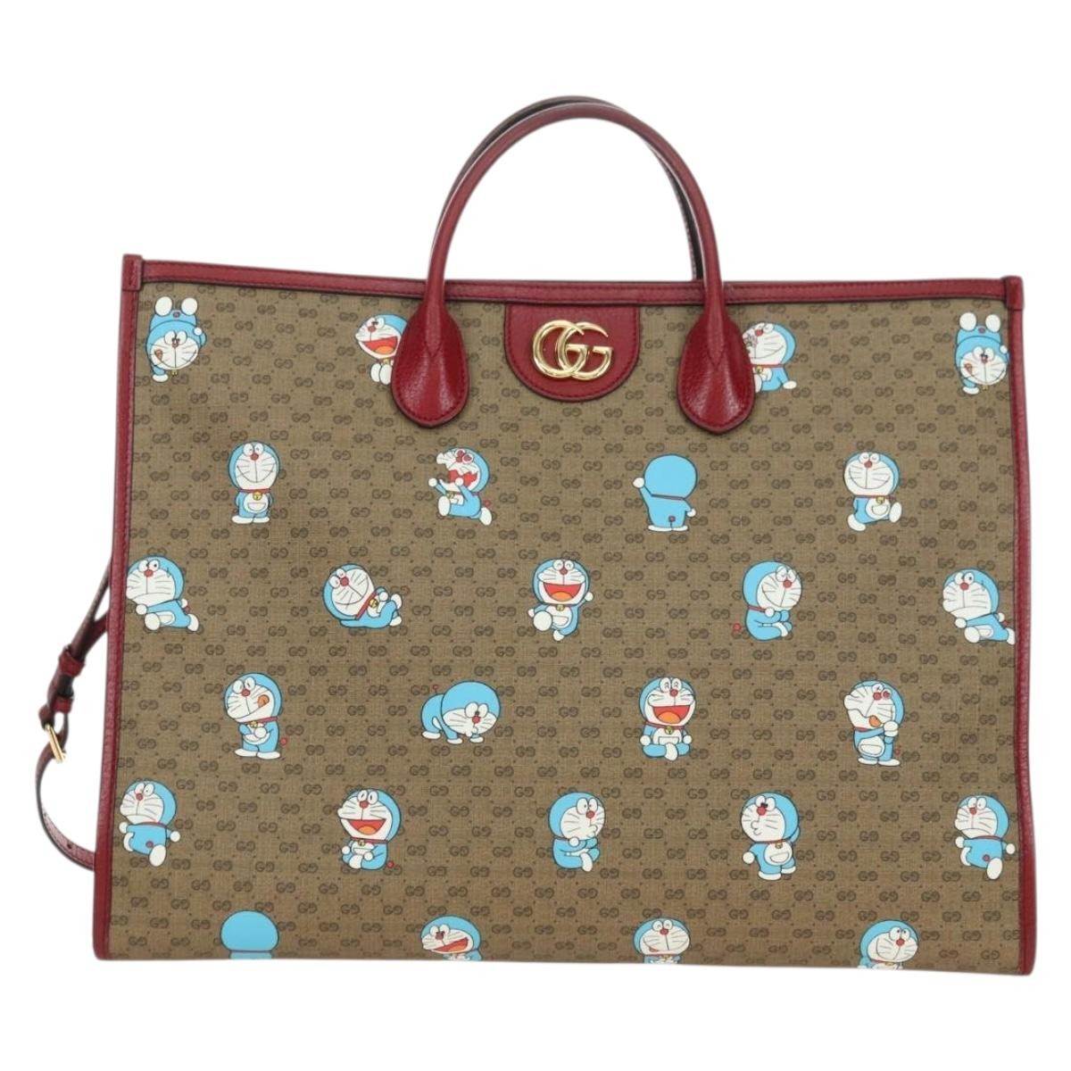 Gucci Doraemon Tote Printed Mini GG Coated Canvas, Beige, Canvas, Tote Bag