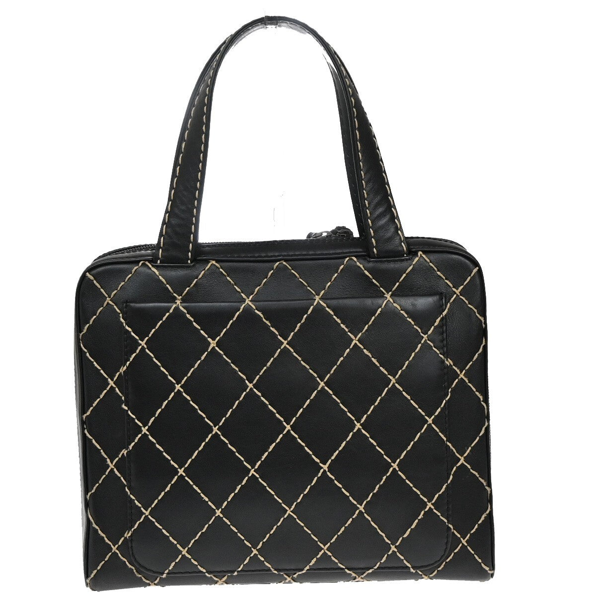 Chanel Surpique Zip Around Satchel Quilted Leather, BLACK, LEATHER, Tote bag