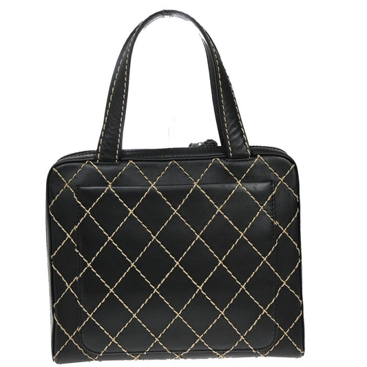 Chanel Surpique Zip Around Satchel Quilted Leather, BLACK, LEATHER, Tote bag