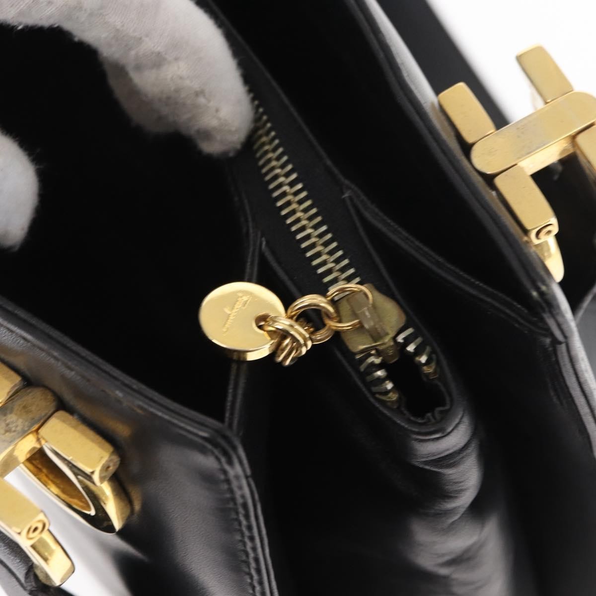 Salvatore Ferragamo Gancini Shoulder Bag Leather, BLACK, LEATHER, Shoulder bag