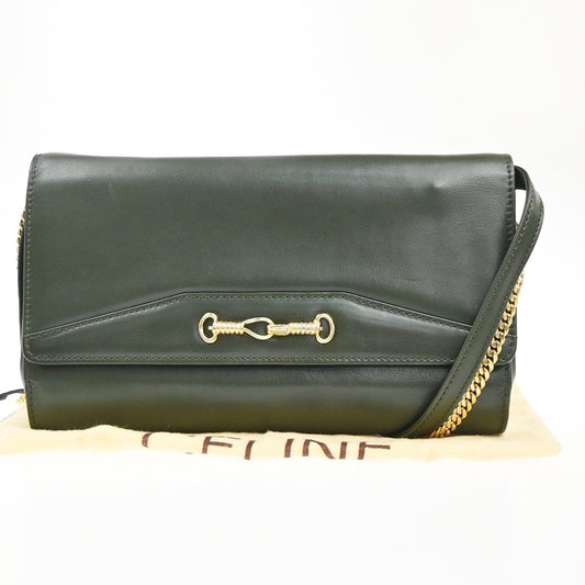 Celine Vintage Shoulder Bag Leather, GREEN, LEATHER, Shoulder bag