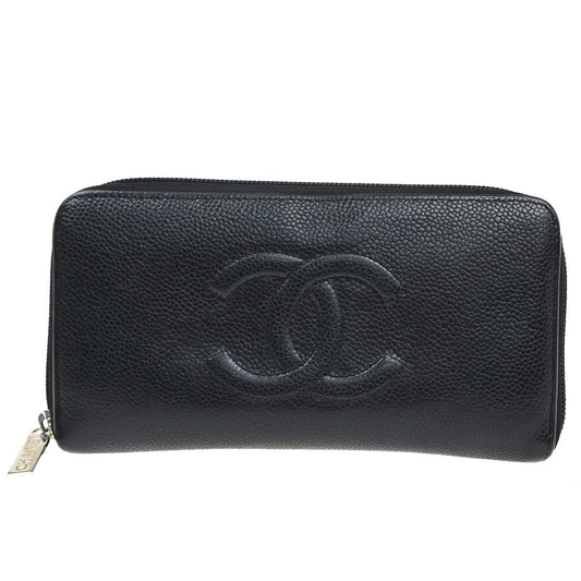 Chanel CC Zip Around Wallet Leather, Black, Leather, Wallet