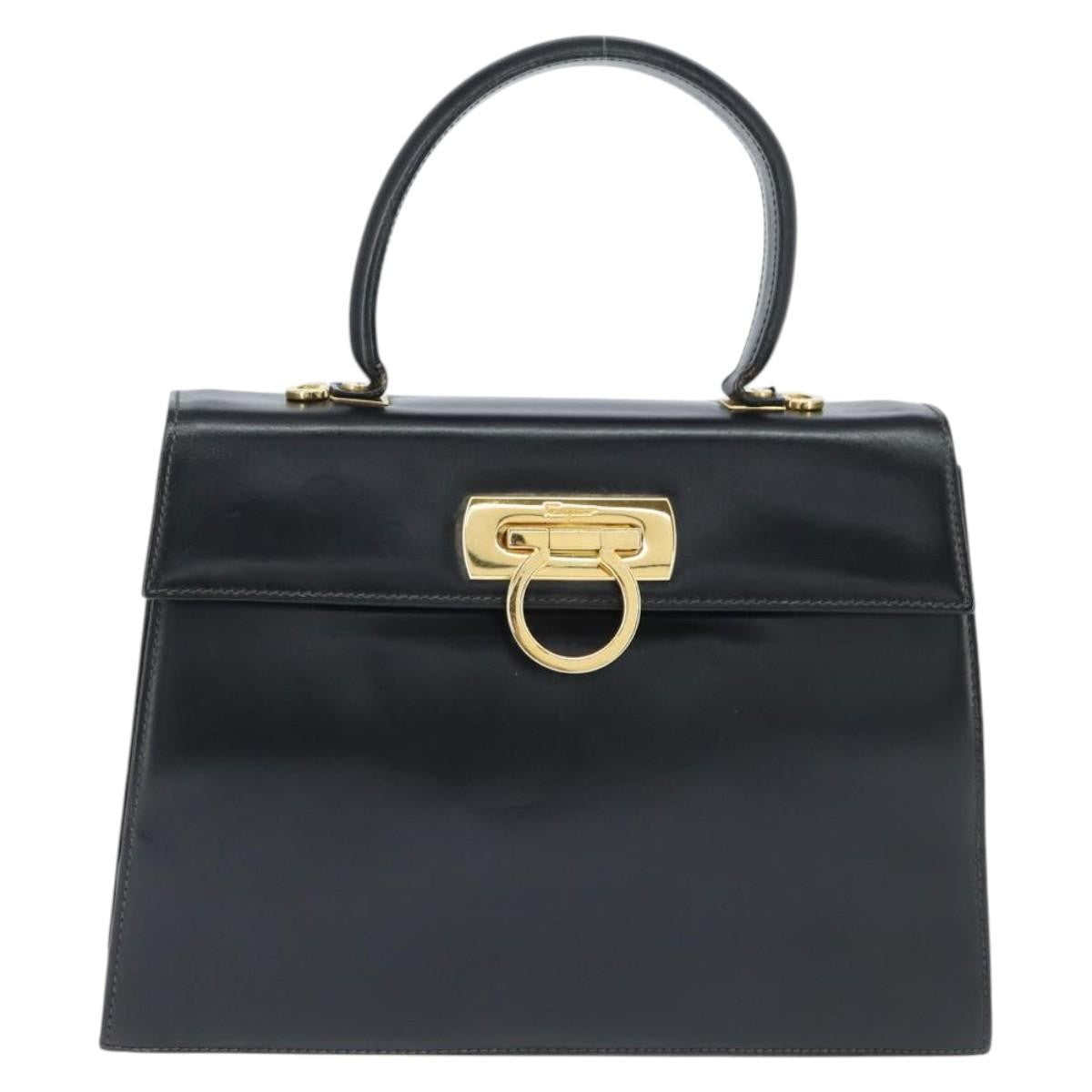 Salvatore Ferragamo Gancini Convertible Top Handle Bag Leather, BLACK, LEATHER, Handbag