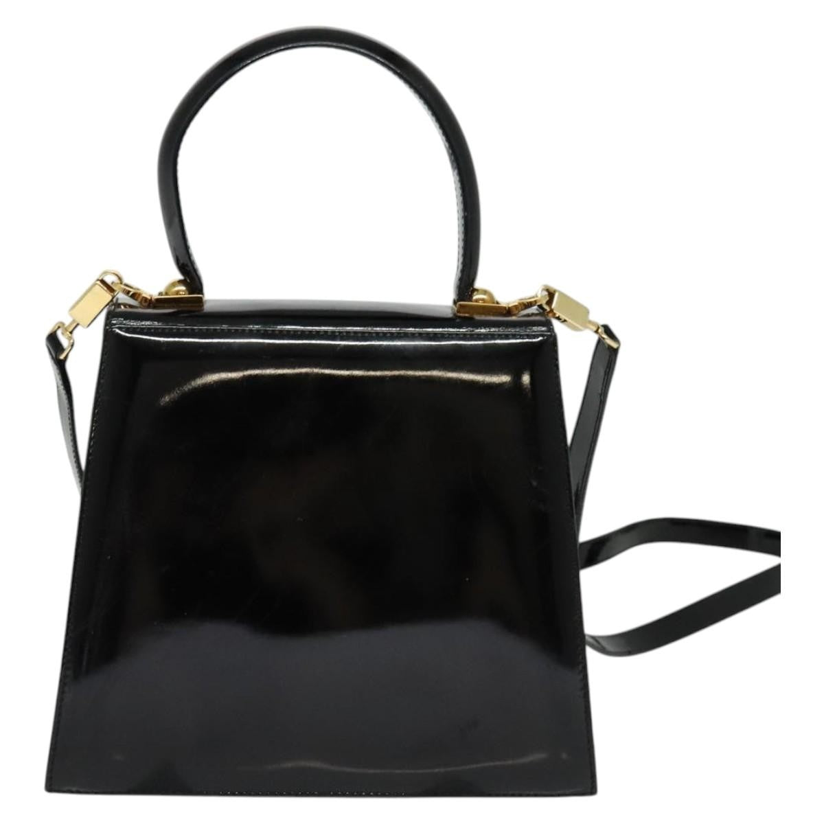 Salvatore Ferragamo Gancini Convertible Top Handle Bag Patent Leather, BLACK, PATENT_LEATHER, Handbag