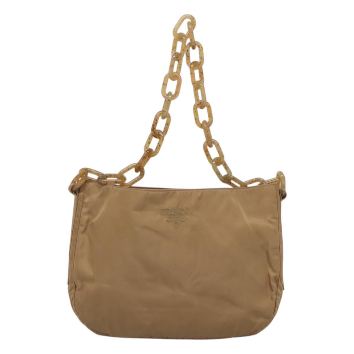 Prada Vintage Chain Shoulder Bag Tessuto, BEIGE, NYLON, Shoulder bag