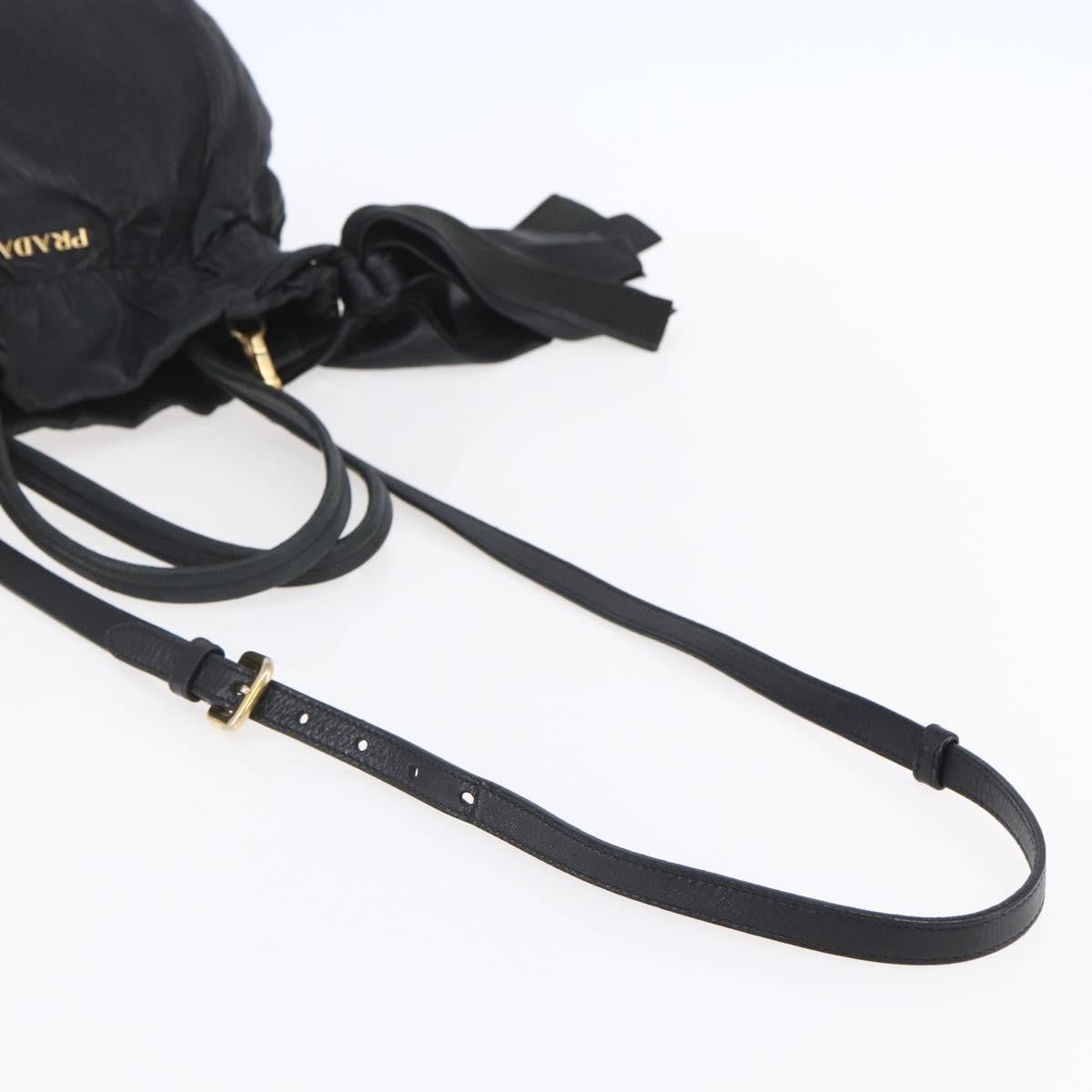 Prada Bow Tie Pleated Tote Leather, BLACK, LEATHER, Handbag