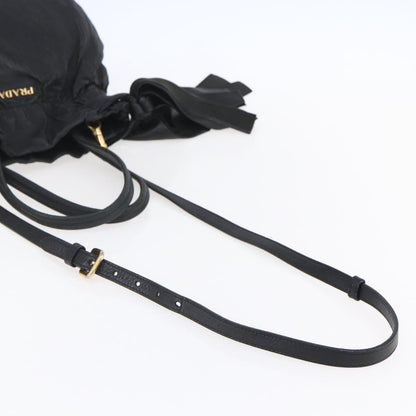 Prada Bow Tie Pleated Tote Leather, BLACK, LEATHER, Handbag