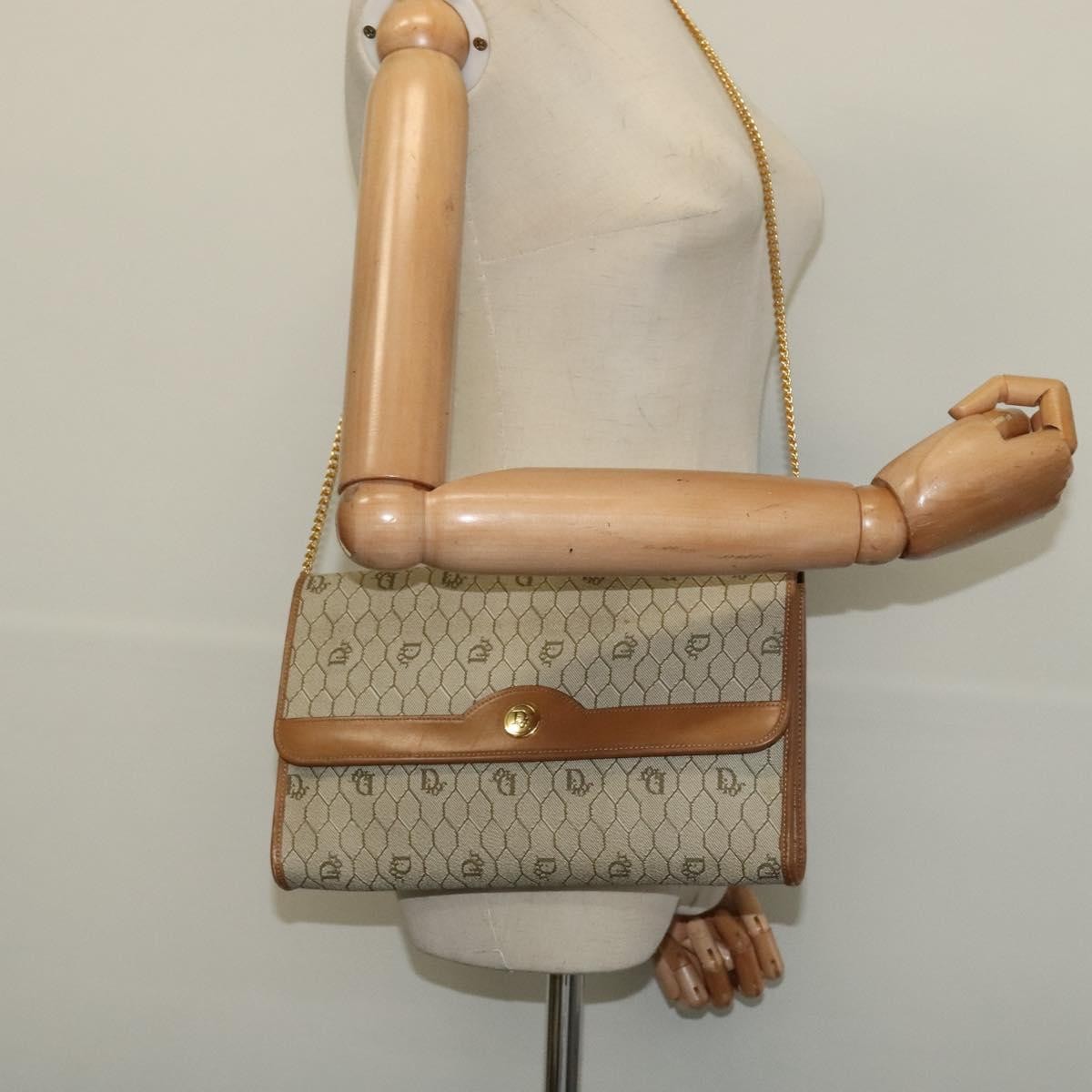 Christian Dior Vintage Honeycomb chain Canvas, BEIGE, CANVAS, Handbag