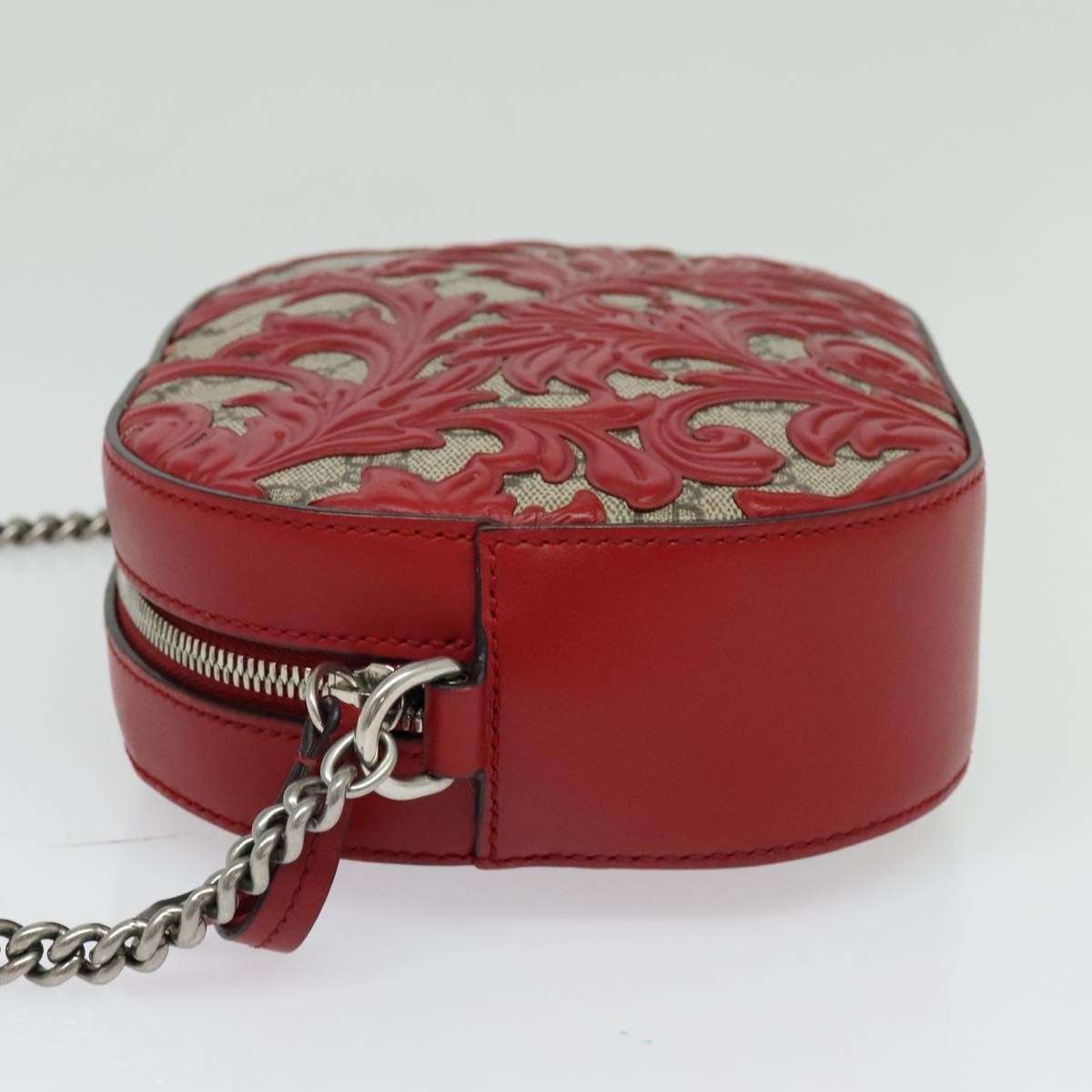 Gucci Chain Crossbody Bag Arabesque GG Coated Canvas with Leather, RED, LEATHER, Shoulder bag