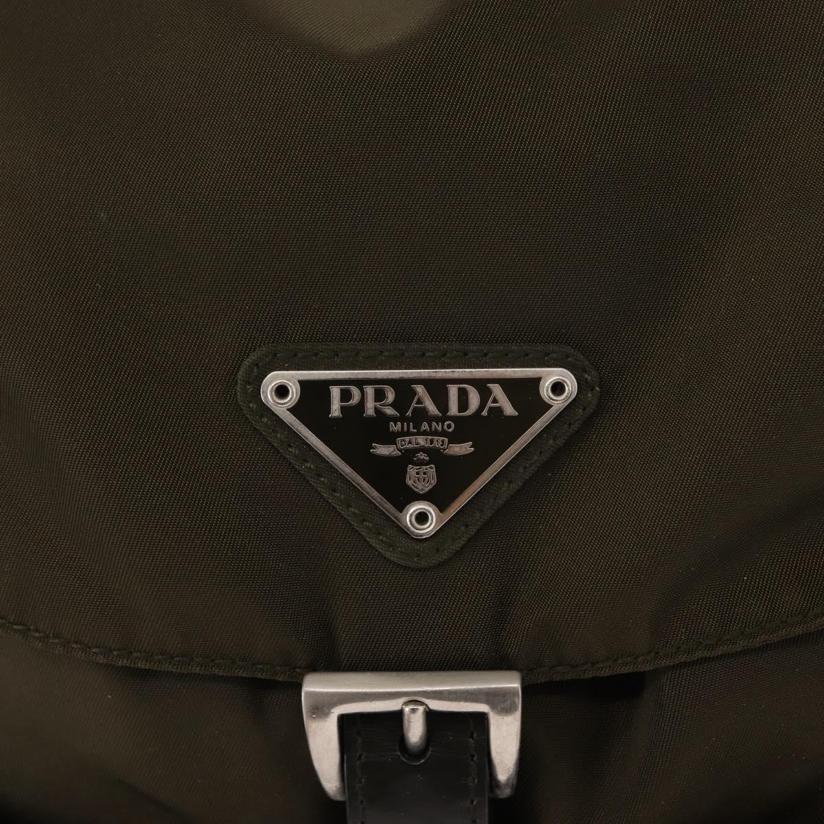 Prada Vela Double Front Pocket Backpack Tessuto with Saffiano Leather, KHAKI, NYLON, Backpack