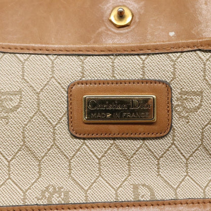 Christian Dior Vintage Honeycomb Zip Pouch Canvas and Leather, BEIGE, CANVAS, Clutche & pouche