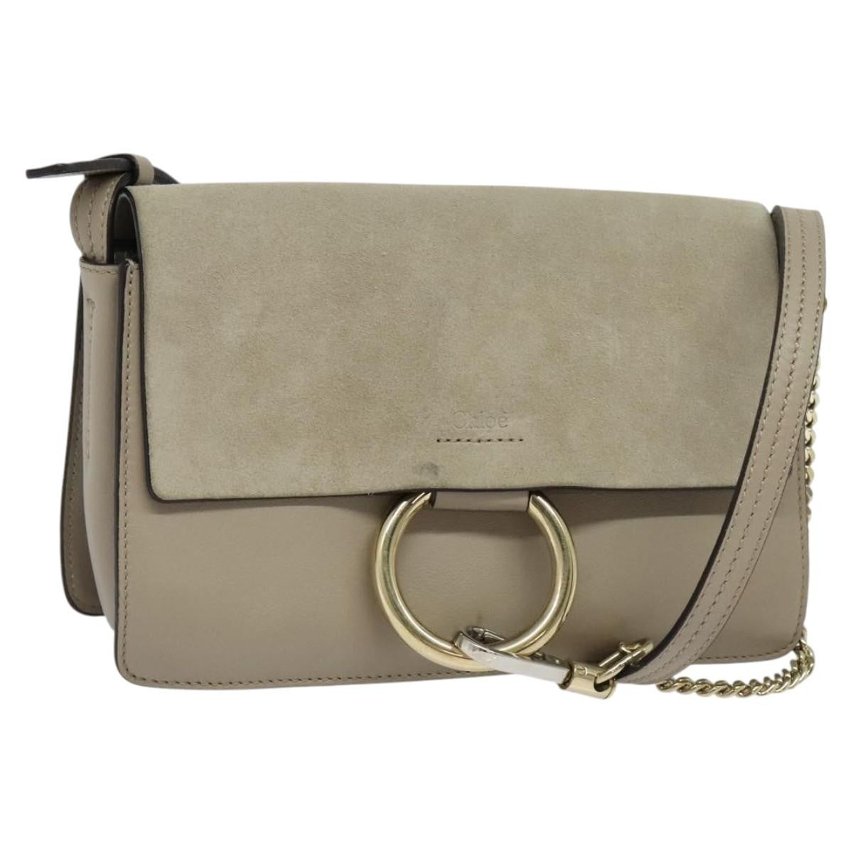 Chloe Faye Shoulder Bag Leather and Suede, GRAY, LEATHER, Shoulder bag