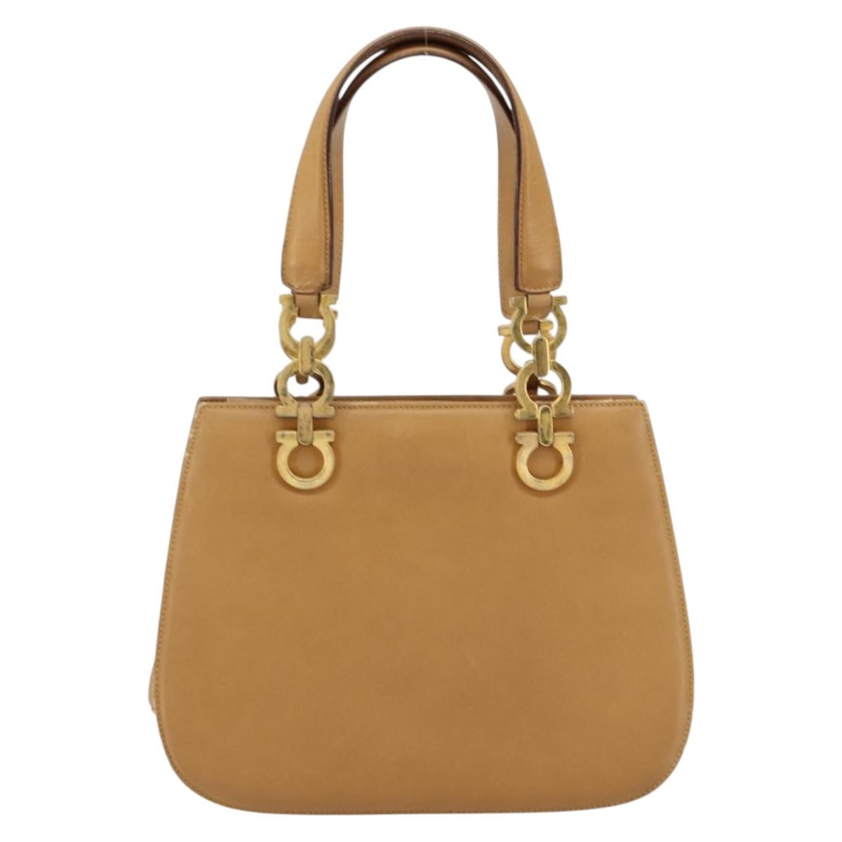 Salvatore Ferragamo Gancini handbag Leather, BEIGE, LEATHER, Handbag