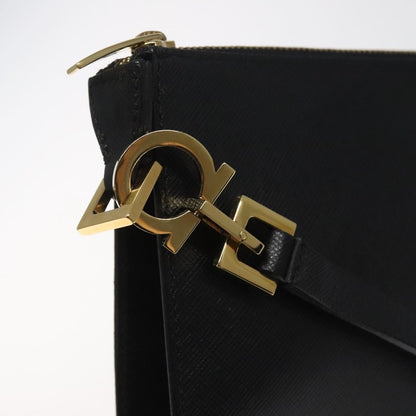 Salvatore Ferragamo Gancini Pouch Leather, BLACK, LEATHER, Clutche & pouche