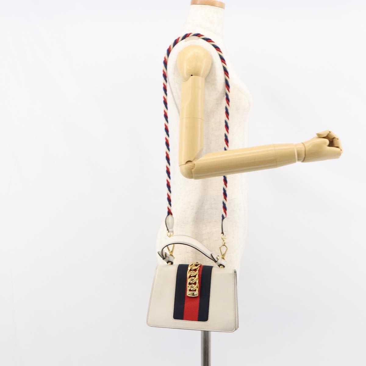 Gucci Sylvie Top Handle Bag Leather, WHITE, LEATHER, Handbag