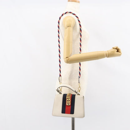 Gucci Sylvie Top Handle Bag Leather, WHITE, LEATHER, Handbag